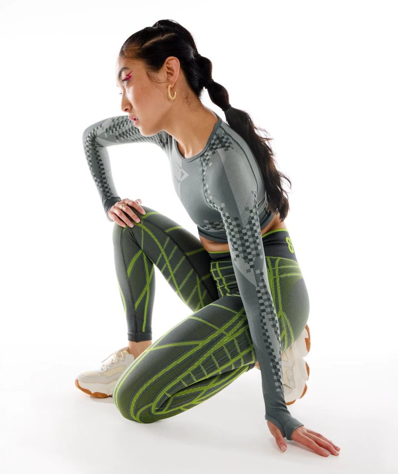 Women's Gymshark Wtflex Linear Seamless Leggings Green | NZ 9FQJPB